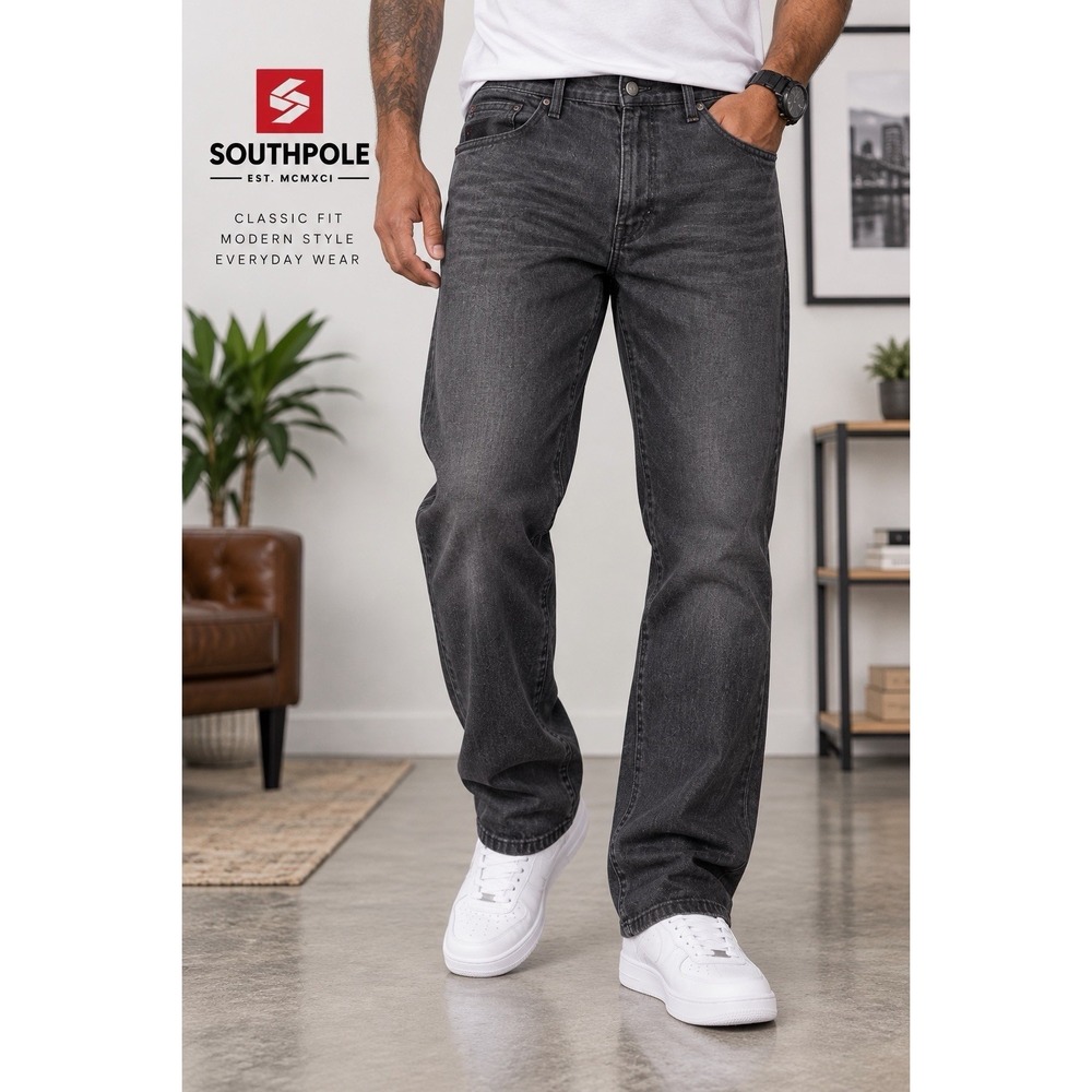 Southpole Men's 48 Black Jeans Stretch Straight Leg Y2K Hip Hop Big Tall